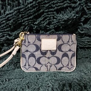 Coach Signature Wristlet in Blue and White